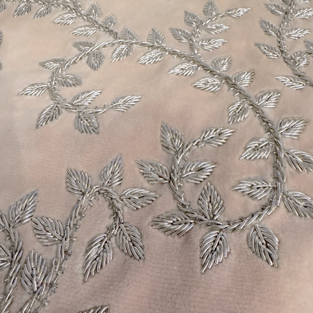 Bliss Studio Blush Pink with Silver Floral Embroidery Pillow Cover- 24”x14” - Picture 10 of 13